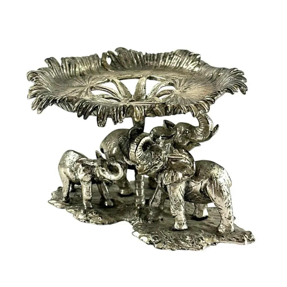 Arthur Court 1999 Aluminum Elephant Family Palm Leaf Candle Holder 4.5”
